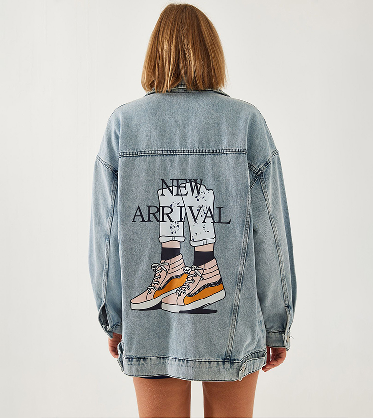 Back Printed Long Sleeves Denim Jacket