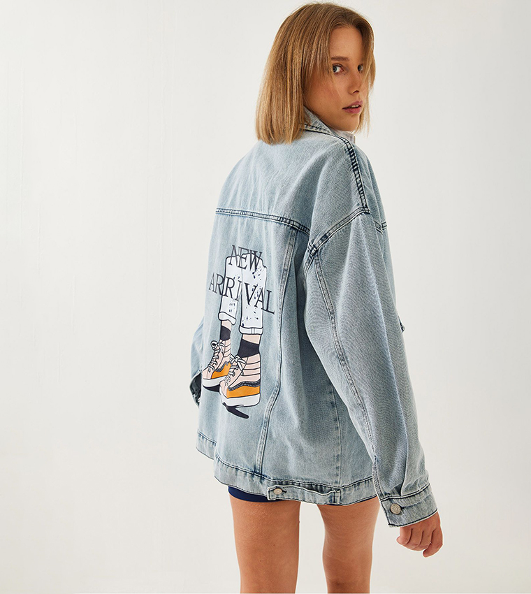 Back Printed Long Sleeves Denim Jacket