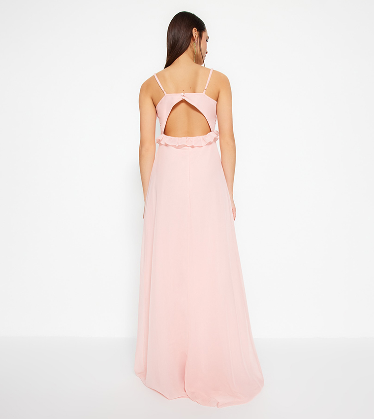 Chiffon Ruffle Trim Maxi Dress