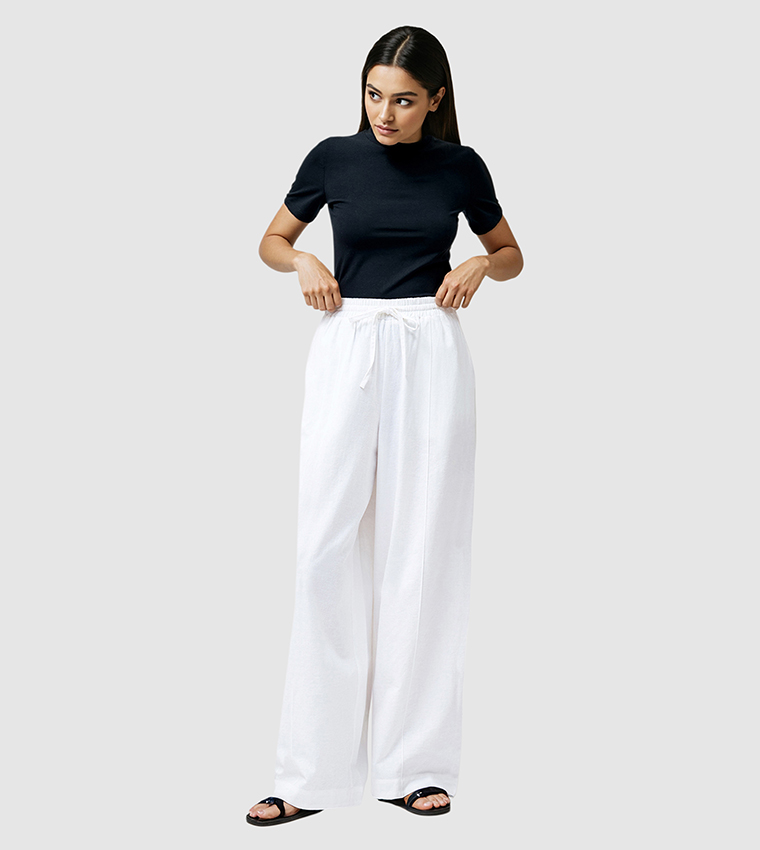 CLARE Linen Blend Wide Leg Trousers