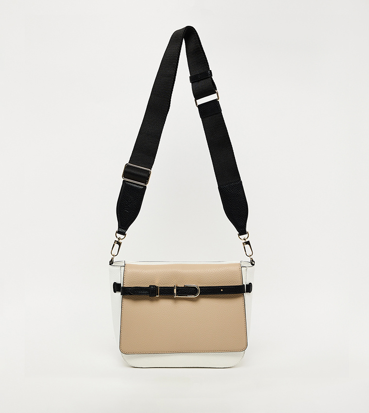 PENELOPE CLRBLK Textured Flap Crossbody Bag