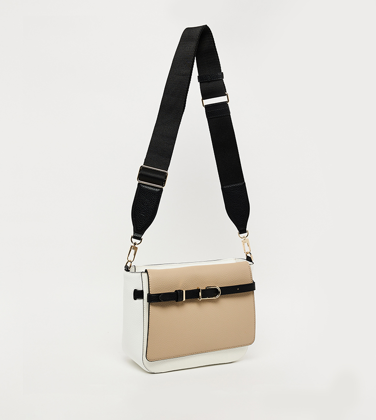 PENELOPE CLRBLK Textured Flap Crossbody Bag