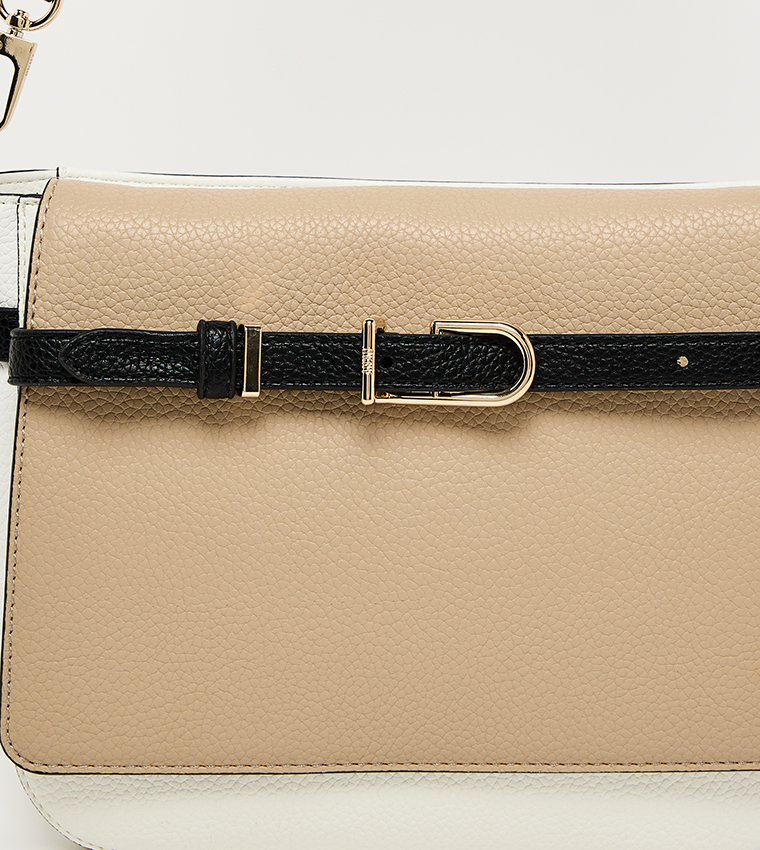 PENELOPE CLRBLK Textured Flap Crossbody Bag