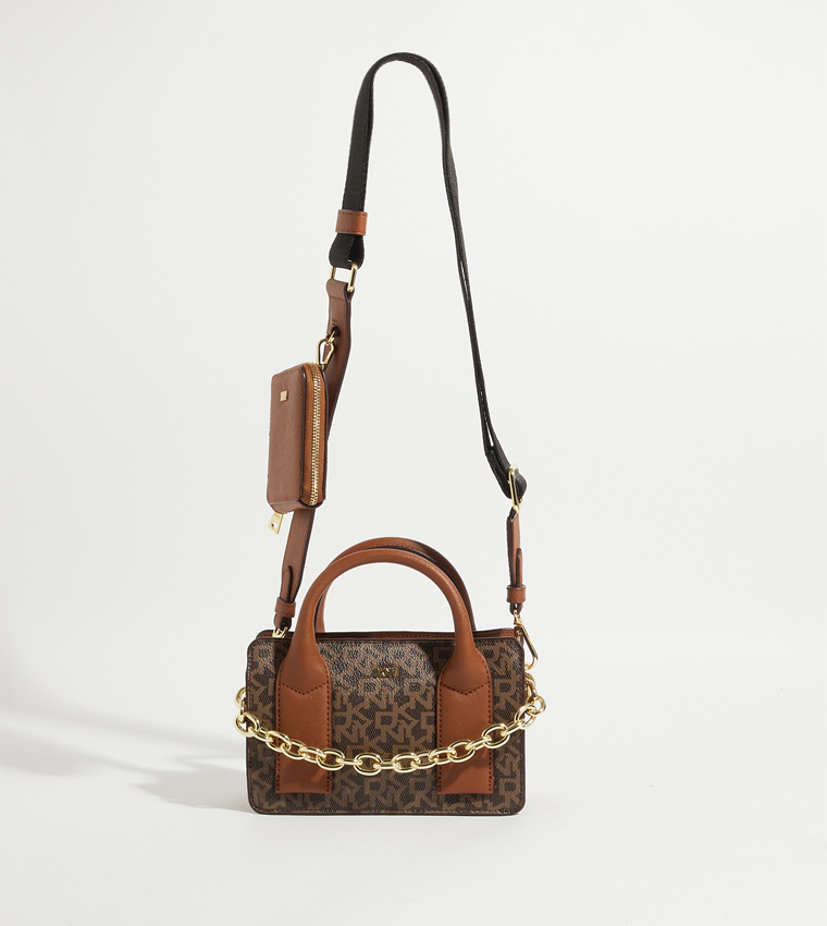 Buy Dkny Monogram Patterned Crossbody Bag With Coin Pouch In Brown