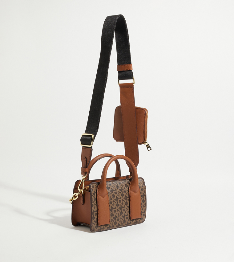 Buy Dkny Monogram Patterned Crossbody Bag With Coin Pouch In Brown