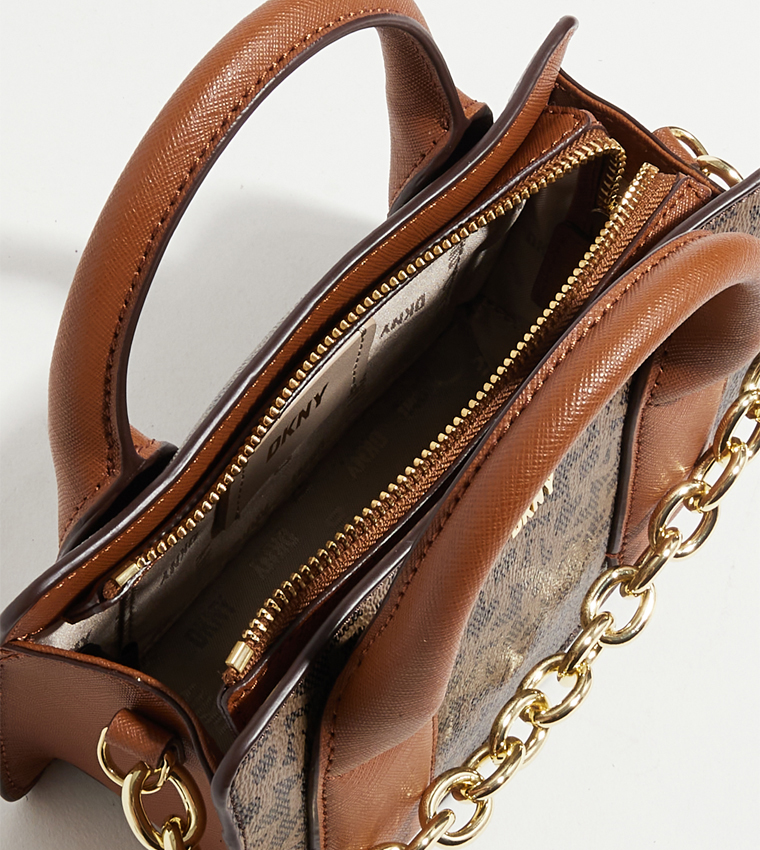 Buy Dkny Monogram Patterned Crossbody Bag With Coin Pouch In Brown