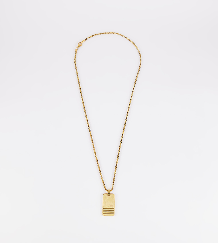 Silver-Tone Stripe Dog Tag Necklace