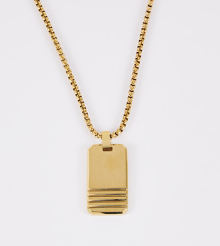 Silver-Tone Stripe Dog Tag Necklace