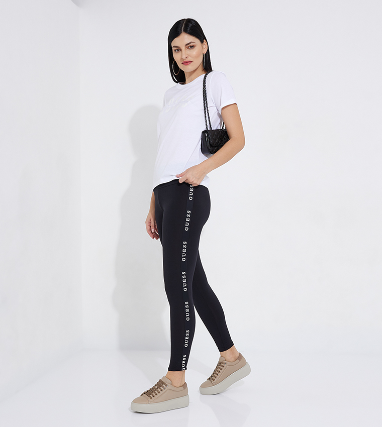 Buy Guess Aline Solid Elastic Waist Leggings In Black