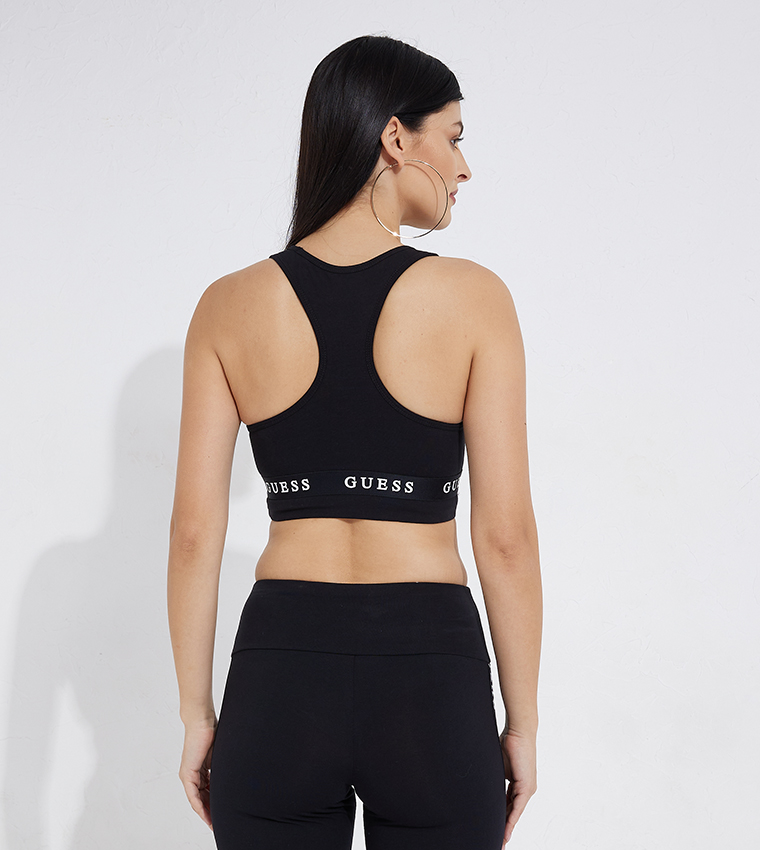 Buy Guess Guess Aline Logo Waistband Sports Bra In Black