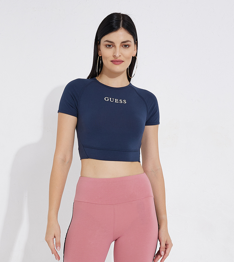 Buy Guess Aline Logo Detail Crop Top In Blue 6thStreet Bahrain