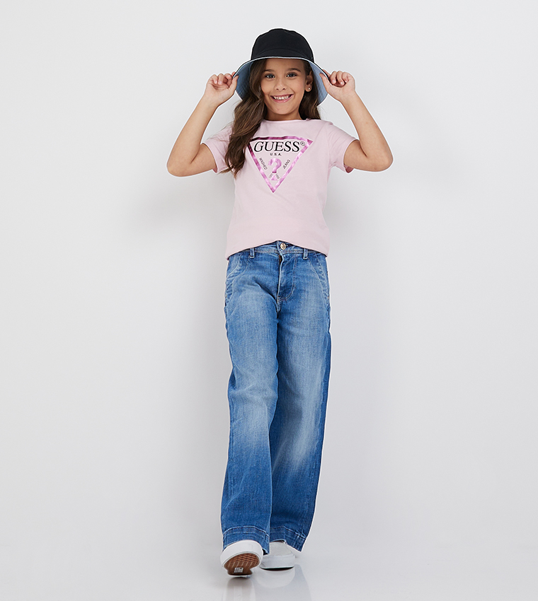 Buy Guess Logo Printed Organic Cotton T Shirt In Pink 6thStreet UAE