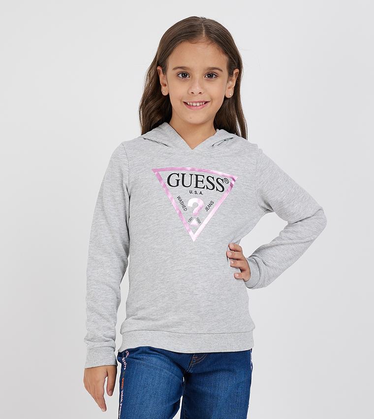 Buy Guess Logo Printed Long Sleeves Hoodie In Grey 6thStreet UAE