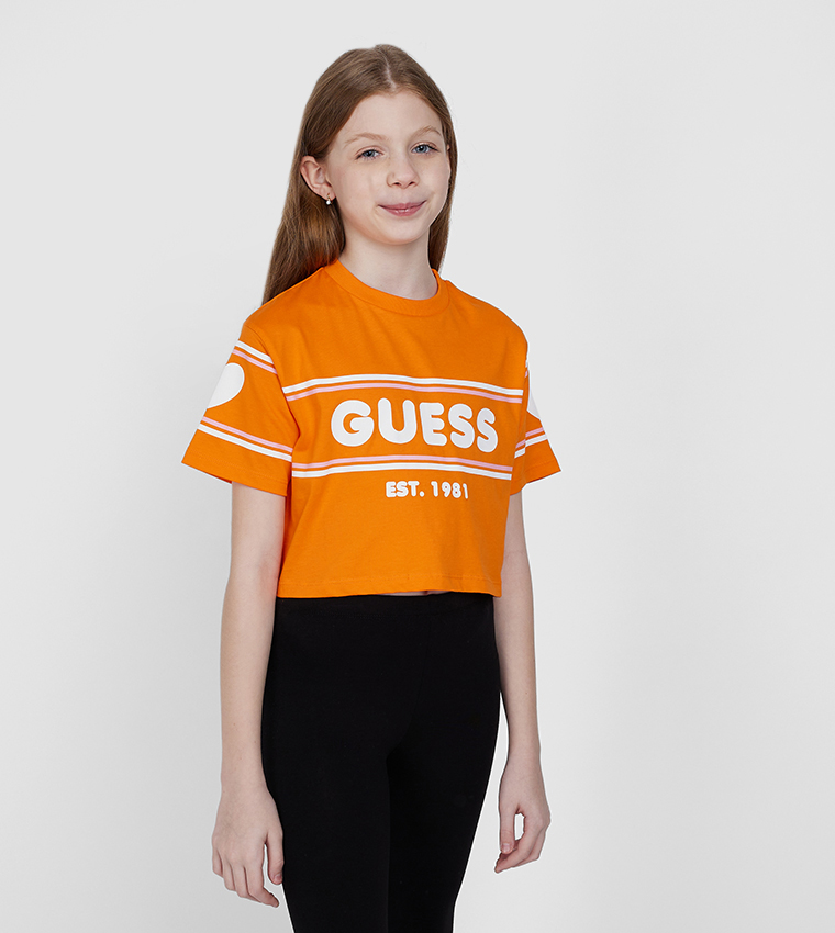 Buy Guess Logo Printed Crew Neck T Shirt In Orange 6thStreet UAE