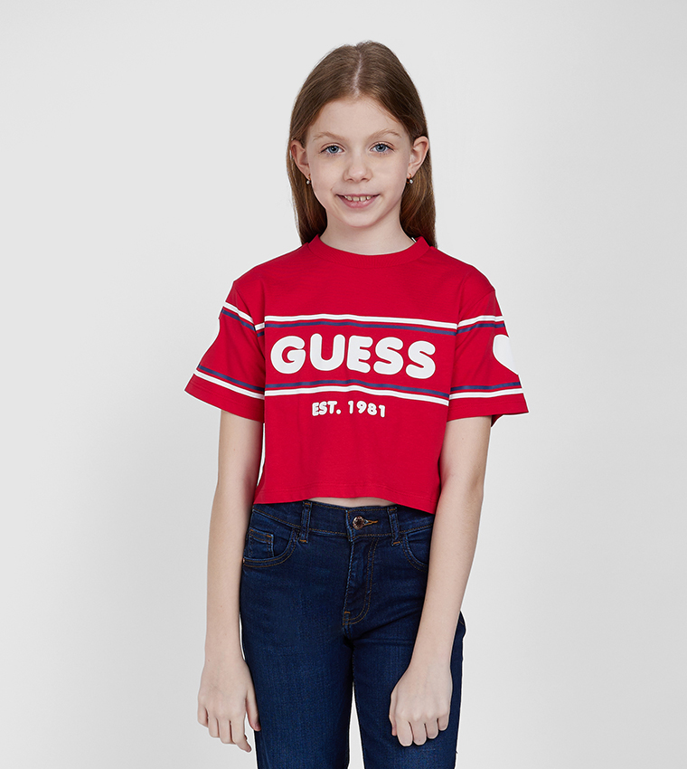 Buy Guess Logo Printed Crew Neck T Shirt In Red 6thStreet UAE