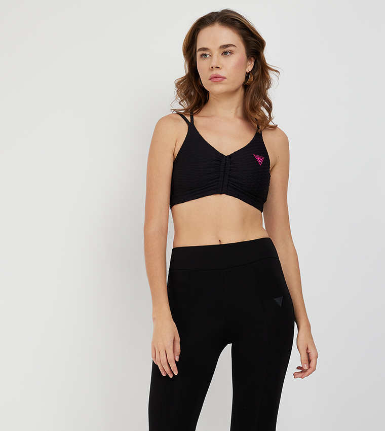 Buy Guess DELMA Textured Ruched Sports Bra In Black