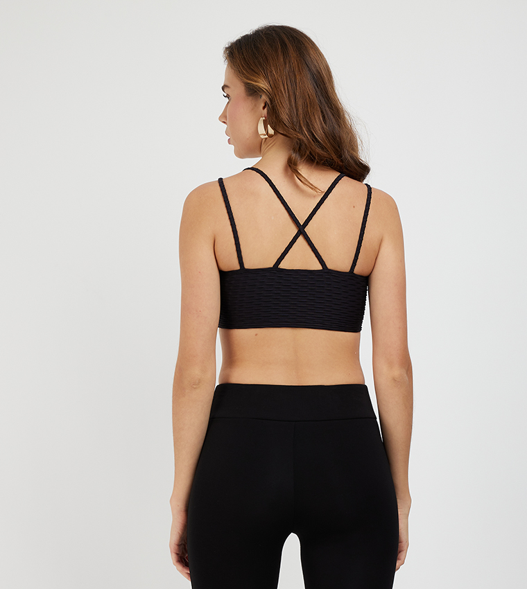 Buy Guess DELMA Textured Ruched Sports Bra In Black
