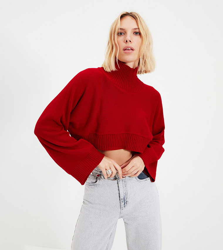 Buy Trendyol Turtleneck Super Crop Sweater In Red 6thStreet Kuwait