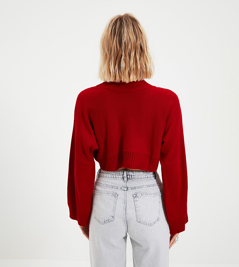 Red turtleneck cropped sweater top
