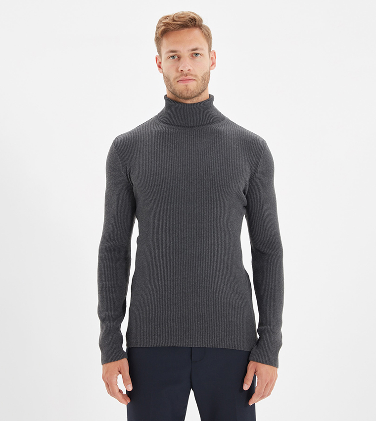 Buy Trendyol Slim Fit Turtleneck Knitwear Sweater In Grey 6thStreet Oman