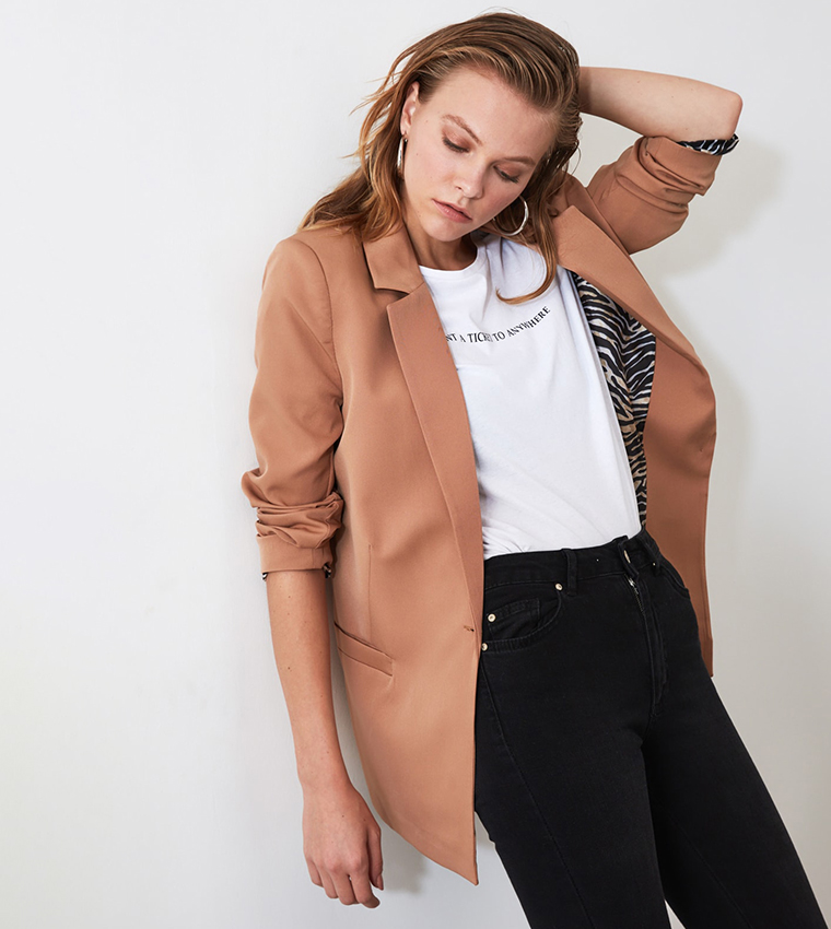 Tan blazer best sale jacket womens