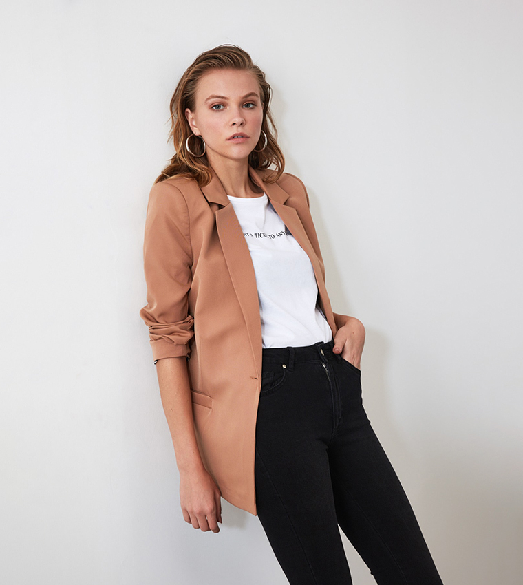 Long tan blazer womens cheap