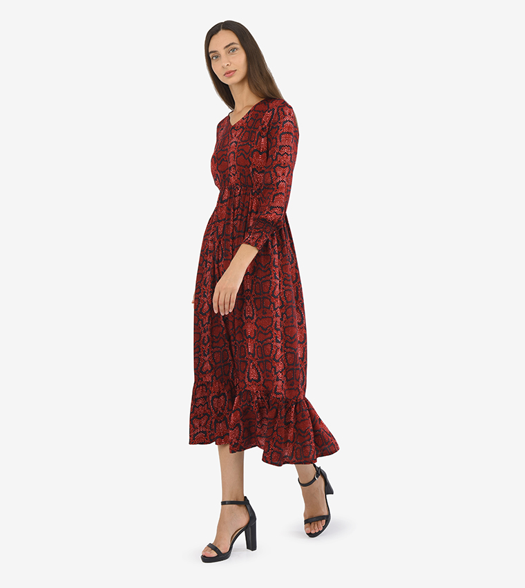 knee length dresses for ladies Auburn | Red Halter Skater Midi Dress