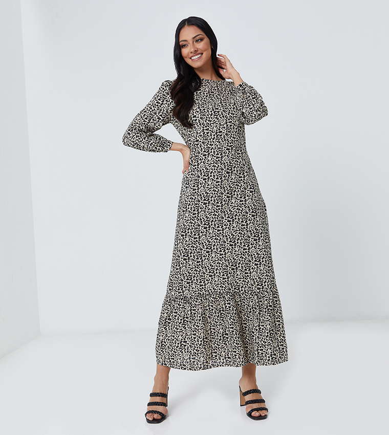 Buy Aeropostale Long Sleeve Round Neck Printed Maxi Dress In Black 6thStreet Oman