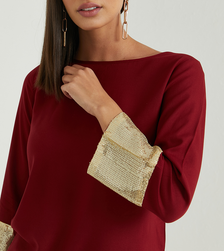 Aero Girls Sequin Tops-Maroon