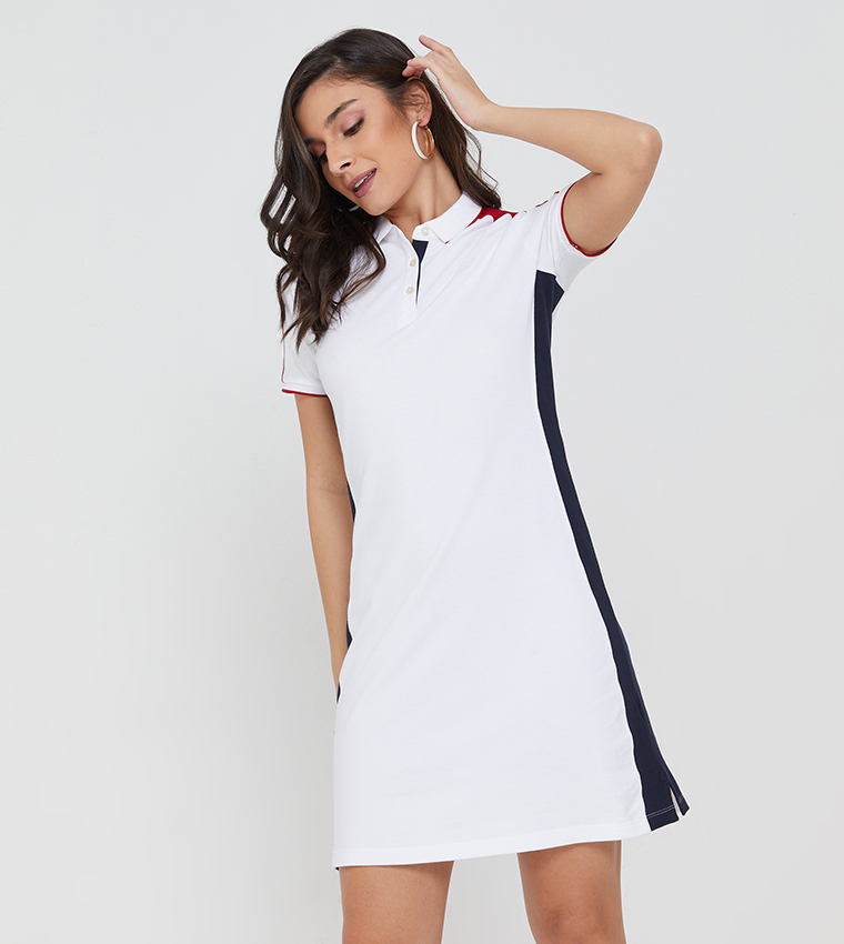 Buy Aeropostale Short Sleeve Polo Neck Dress In White 6thStreet Oman