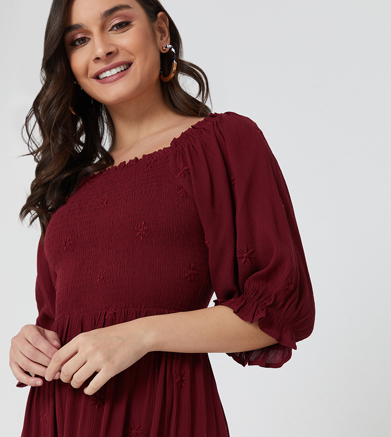 Maroon short sleeve dress clearance