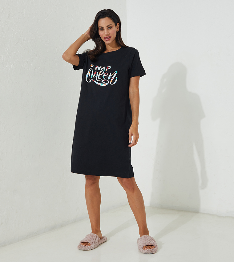 Buy Aeropostale Aero Casual Printed Midi T Shirt Dress In Black