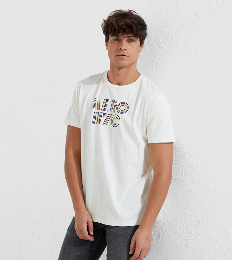 Aero Guys Chest Print T Shirt In White 