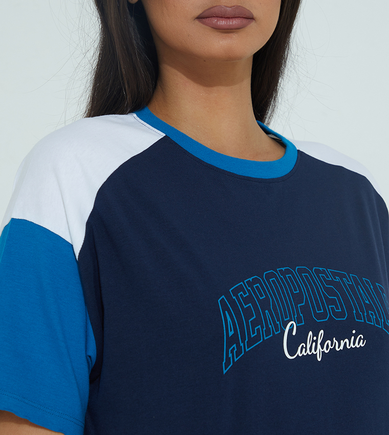 Buy Aeropostale Color Block Printed T Shirt In Blue 6thStreet UAE
