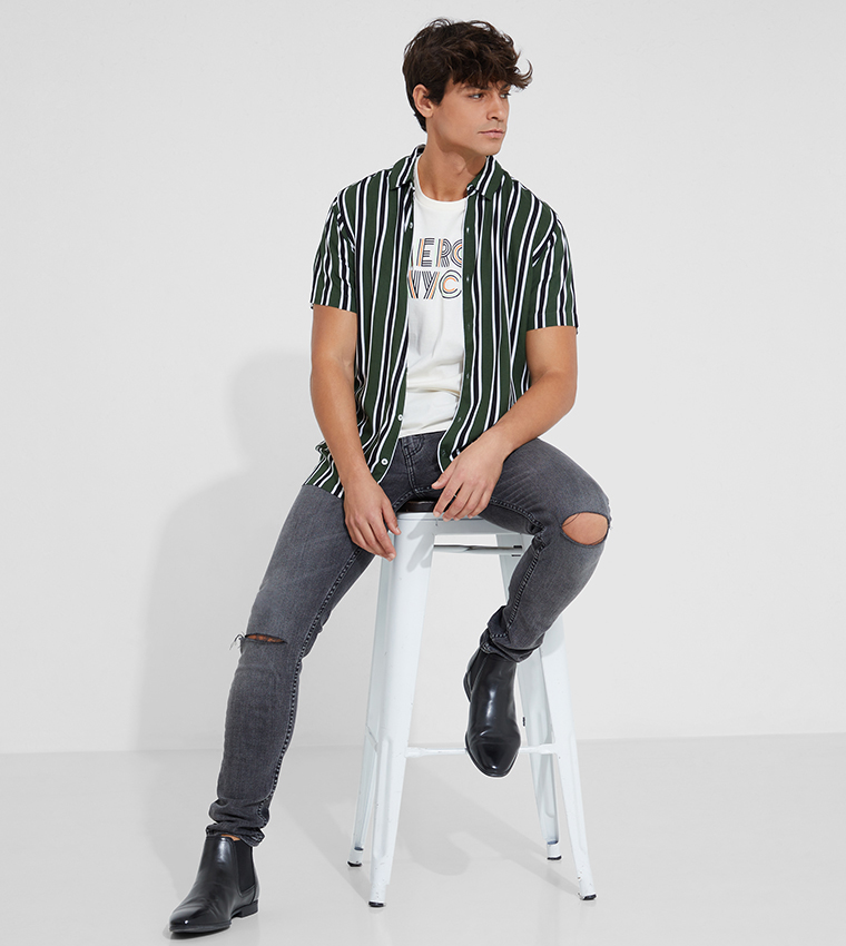 Aero Guys Trendy Stripped Viscose  Resort Shirt
