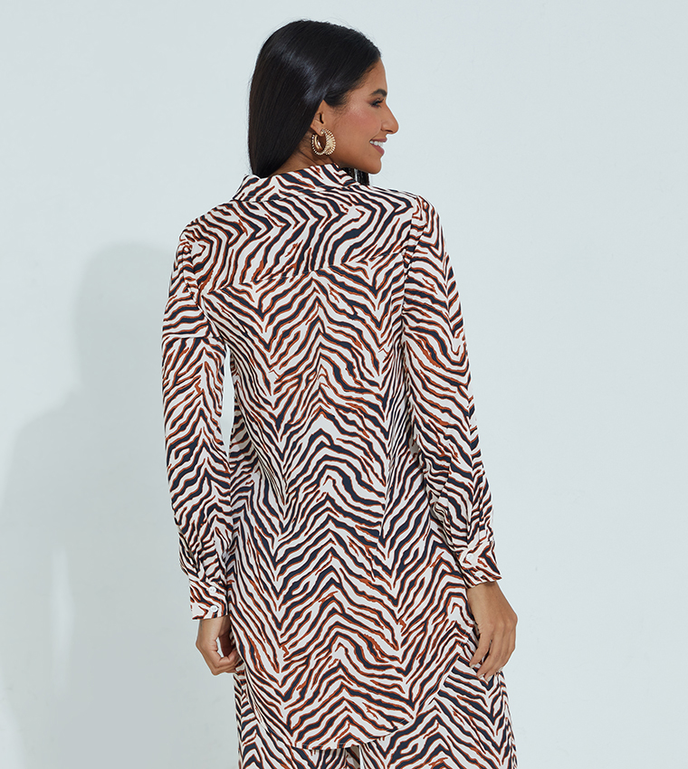 Printed Double-Breasted Satin Shirt