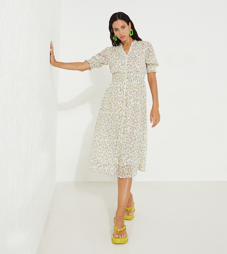 Faithfull farah smocked midi store dress