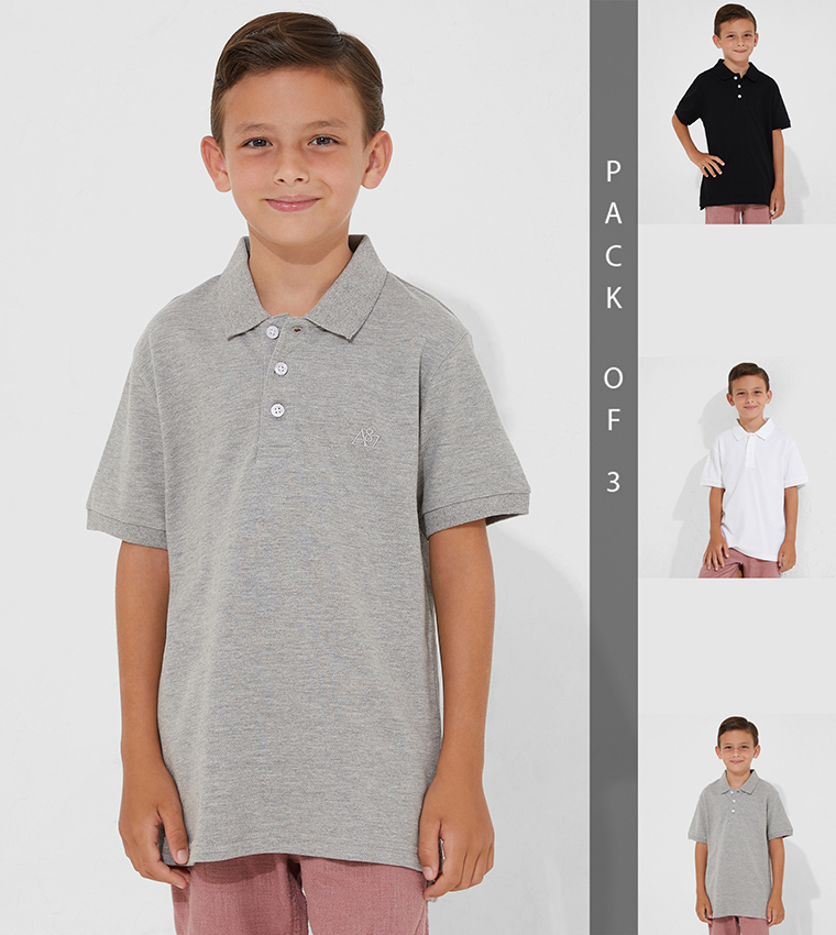 Aero Kids Boys Pack Of 3 Short Sleeves Polo T-Shirts