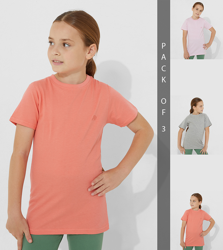 Aero Kids Girls Pack Of 3 Short Sleeves T-Shirts 