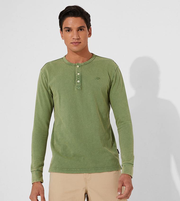Buy Aeropostale Aero Men Regular Fit Henley T Shirt In Green