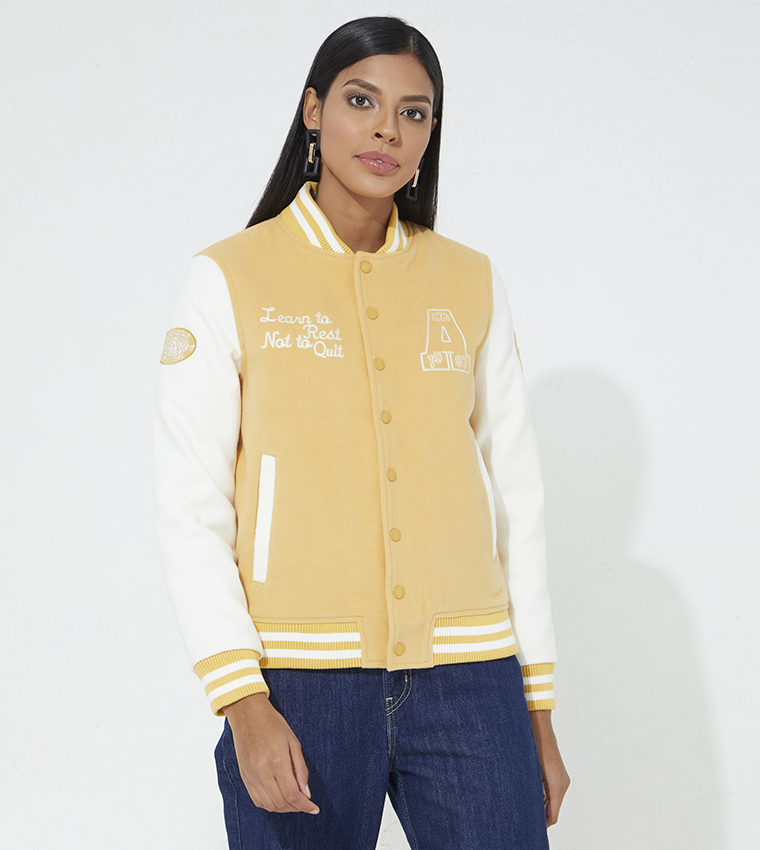 Buy Aeropostale Aero Color Block Varsity Jacket In Mustard 6thStreet Kuwait