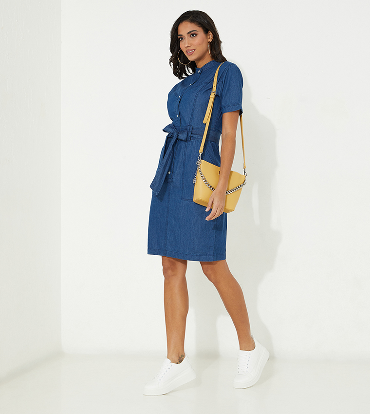 Buy Aeropostale Aero Short Sleeves Dropped Shoulder Denim Dress In Blue 6thStreet UAE