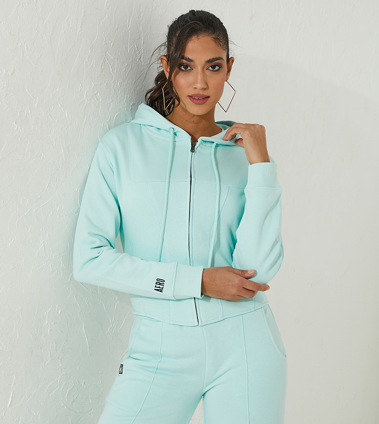 Buy Aeropostale Aero Cropped Long Sleeves Hooded Sweatshirt In Blue 6thStreet Kuwait