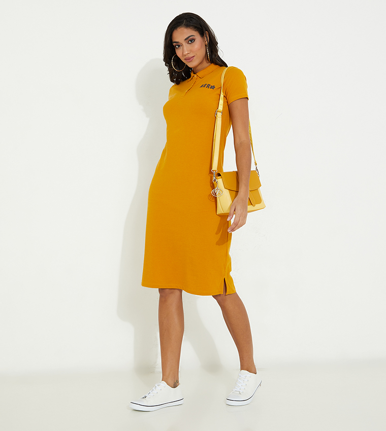 Buy Aeropostale Aero Polo Neck Midi Dress In Mustard 6thStreet UAE
