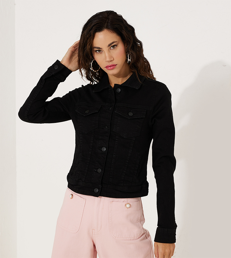 Buy Aeropostale Aero Girls Solid Casual Denim Jacket In Black 6thStreet Kuwait