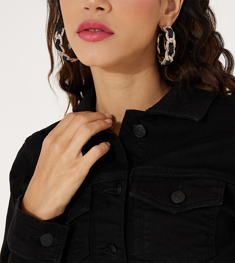Buy Aeropostale Aero Girls Solid Casual Denim Jacket In Black 6thStreet Kuwait