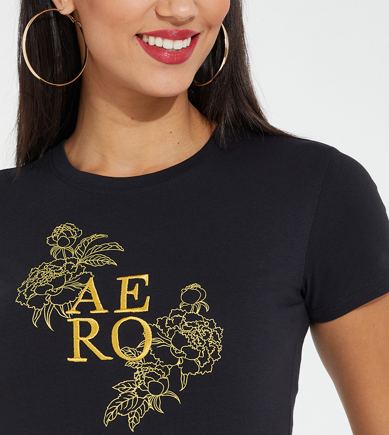Aero Girls Embroidered Logo Regular Fit T-Shirt