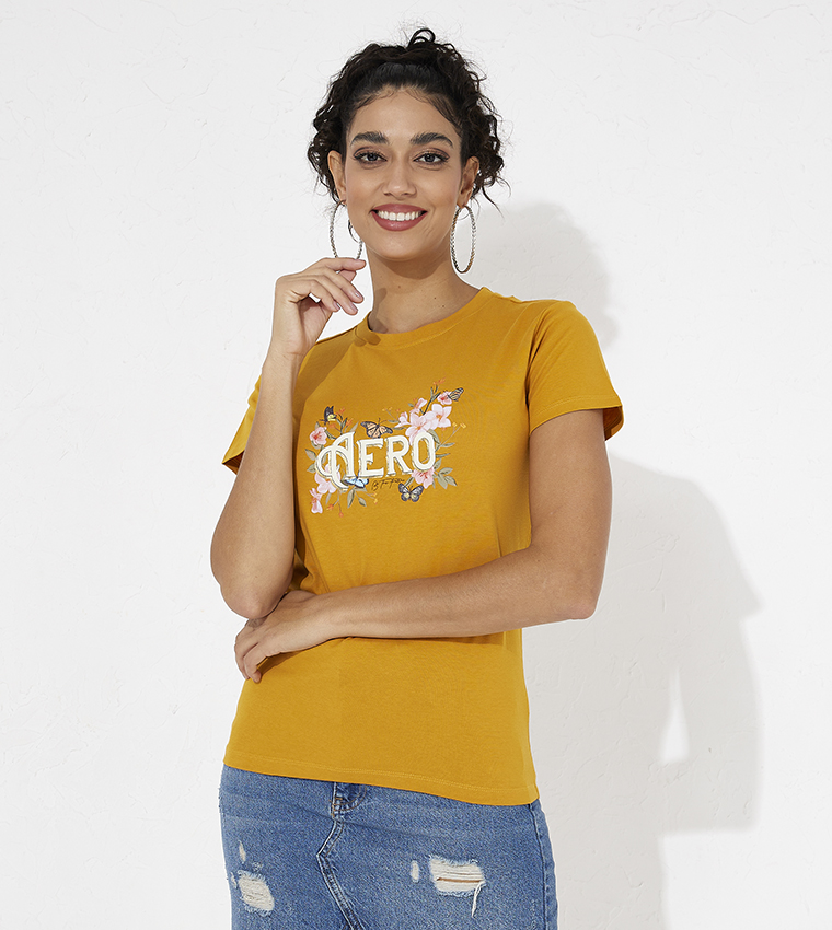 Yellow t shirt for women hot sale