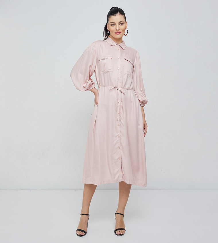 Pink midi shirt dress sales