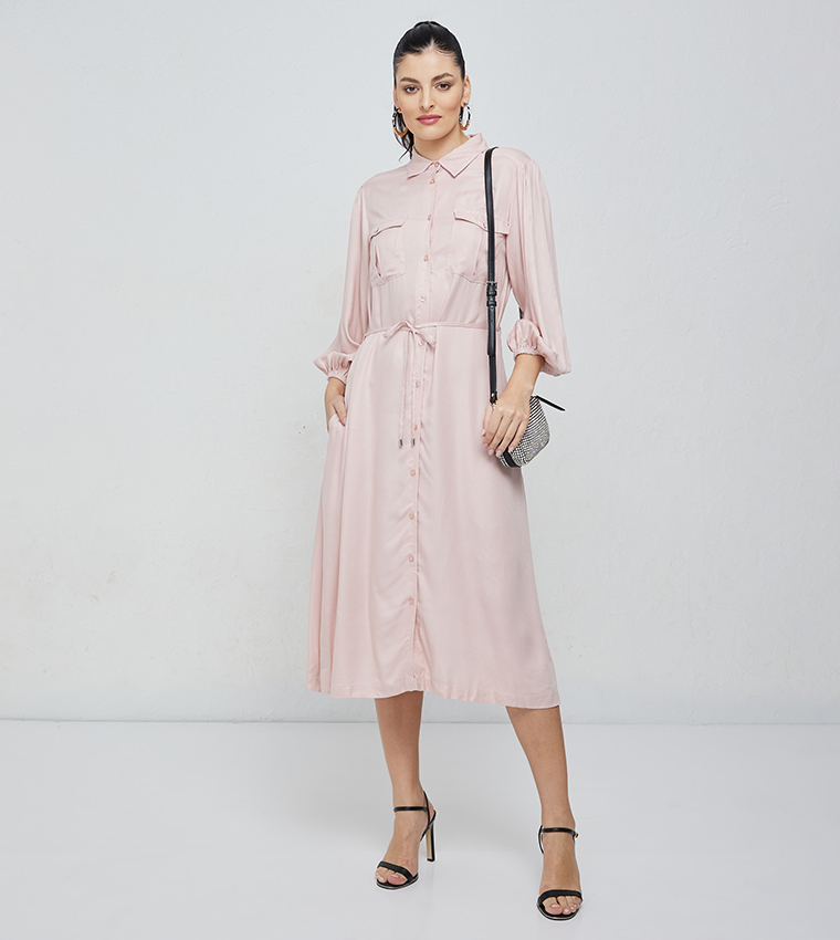 Pink midi sale shirt dress